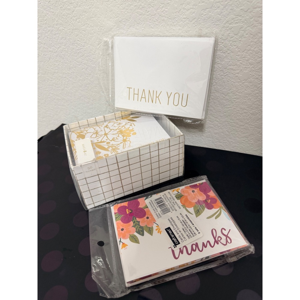 Mara-Mi Craft Smart Thank You Cards Envelopes Bundle 66 Count‎ Floral Gold Foil